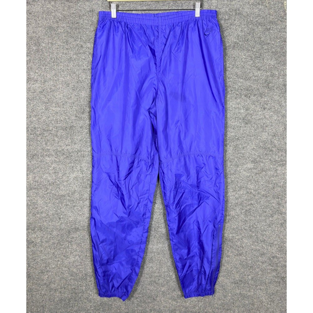 Nike Vintage Men Track Pants XL Blue Nylon Windbreaker Ankle Zip Athletic 90s